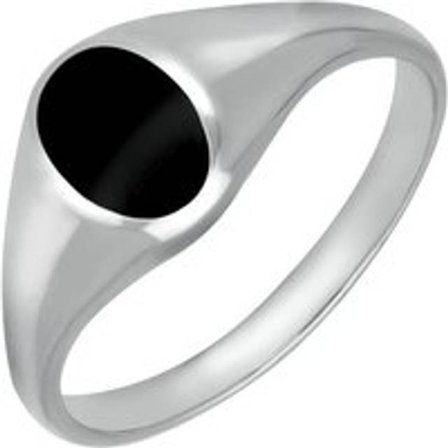 Sterling Silver Whitby Jet Small Oval Signet Ring - Silver