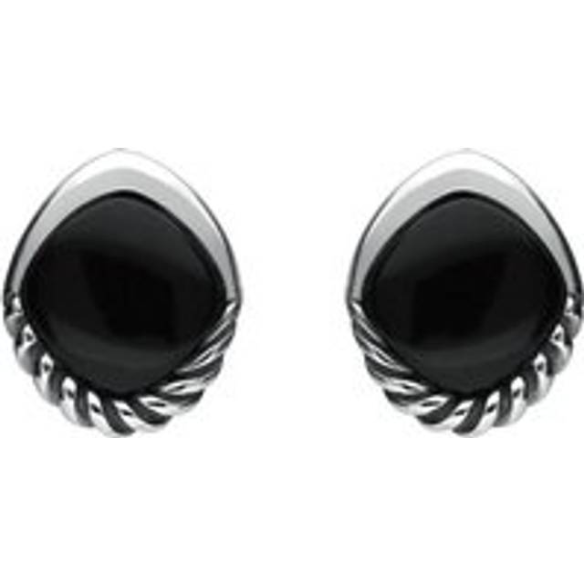 Sterling Silver Whitby Jet Diamond Rope Bottom Stud Earrings