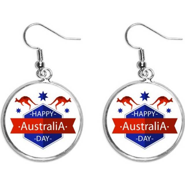 happy australia day ostrich and star illustration ear dangle silver drop ear jewelry woman
