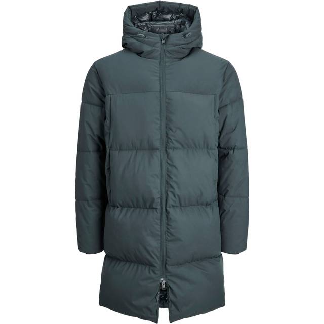 Jack & Jones Longline Hooded Padded Coat - Dark Green, Dark Green, Size M, Men