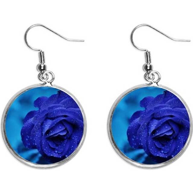 dark blue roses flowers ear dangle silver drop ear jewelry woman