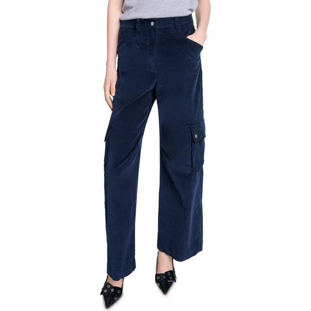 Pantalon Cargo En Velours - Bleu Marine - Maje -  Matière principale: 98% coton, 2% elasthanneDoublure poches: 100% coton - Prêt-à-porter > Bas > Pantalons taille haute
