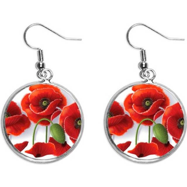 red flowers painting corn petals fruit ear dangle silver drop ear jewelry woman