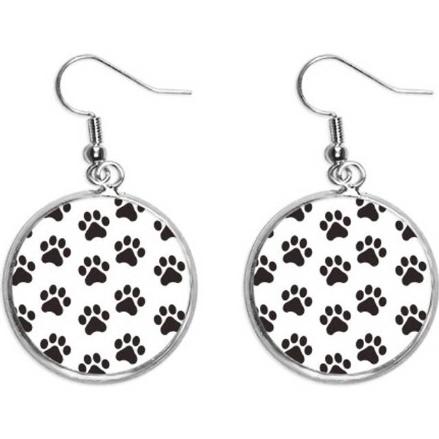 cat animal cute  print outline footprint ear dangle silver drop ear jewelry woman