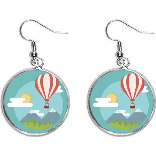 hot air balloon sun cloud pattern ear dangle silver drop ear jewelry woman