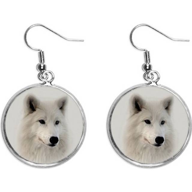 wolf skin hair white ear dangle silver drop ear jewelry woman