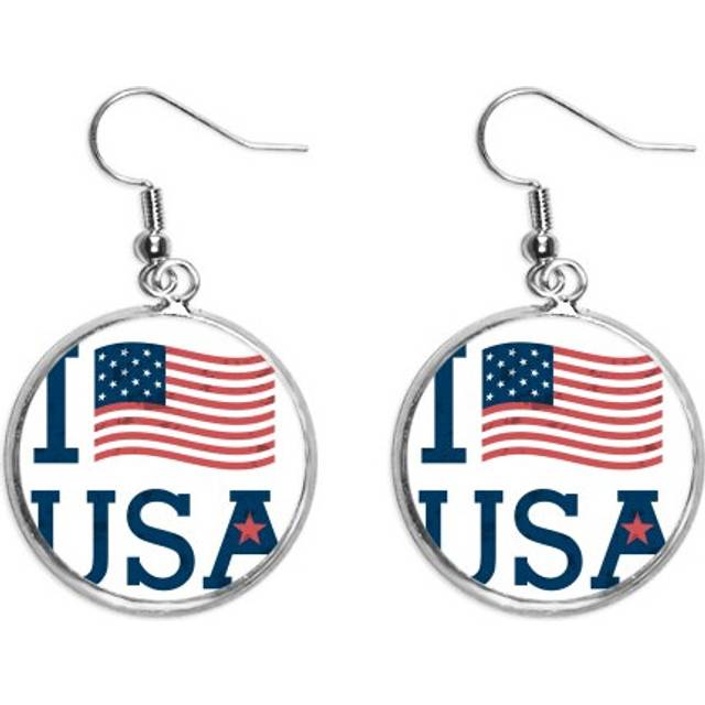 i love usa america flag culture ear dangle silver drop ear jewelry woman