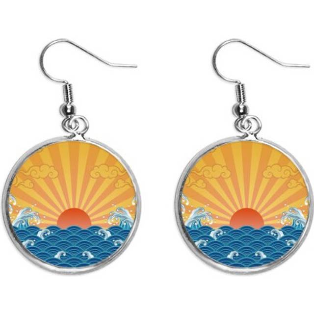 sun cloud sea water weather pattern ear dangle silver drop ear jewelry woman