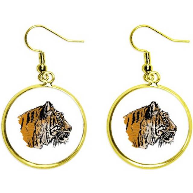 tiger head close-up king animal  ear dangle en drop ear jewelry woman