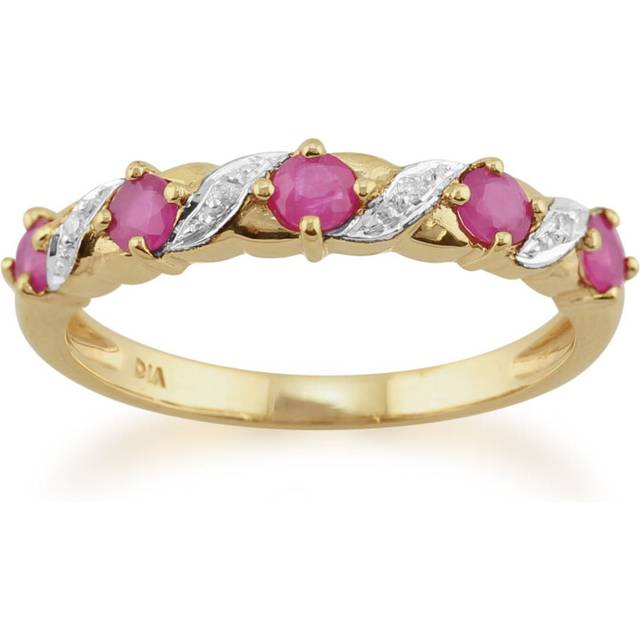 (X) ClassicÂArt Nouveau Round Ruby & Diamond Half Eternity Ring In 9ct Yellow Gold