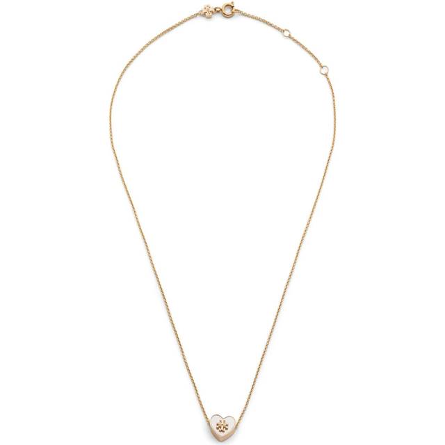 Tory Burch - Kira Heart necklace - women - Brass/Mother of Pearl/stainless steel/Cubic Zirconia - One Size - Neutrals
