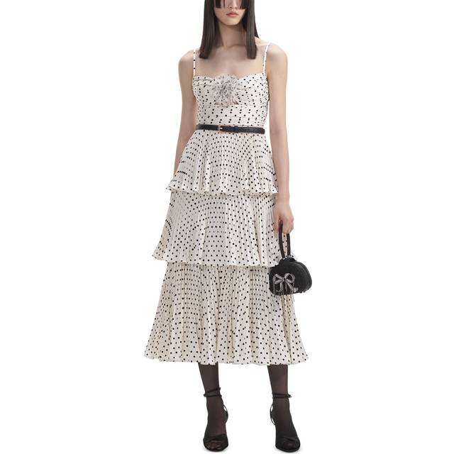 Self-Portrait Polka Dot Chiffon Midi Dress - UK 12 - Cream