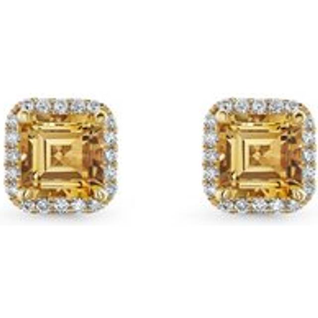9ct Yellow Gold Diamond Citrine Stud Earrings