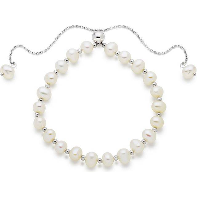 Silver Freshwater Cultured Pearl Adjustable Bracelet - Silver/Pearl