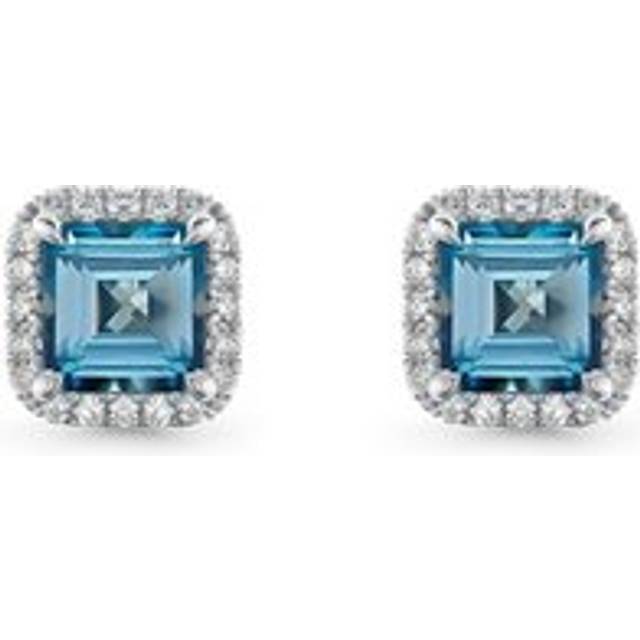 9ct White Gold Diamond Blue Topaz Stud Earrings