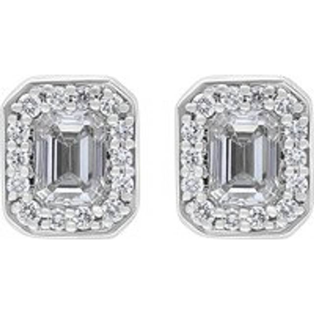 18ct White Yellow Gold 0.55ct Diamond Emerald Cut Cluster Stud Earrings