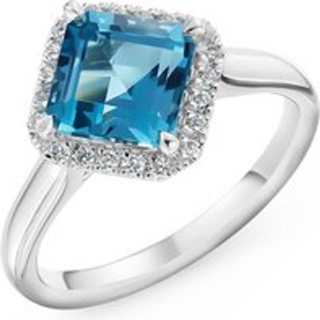 9ct White Gold Diamond Blue Topaz Ring
