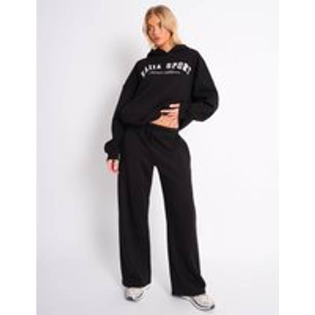 Kaiia Logo Wide Leg Joggers Black On Black - black