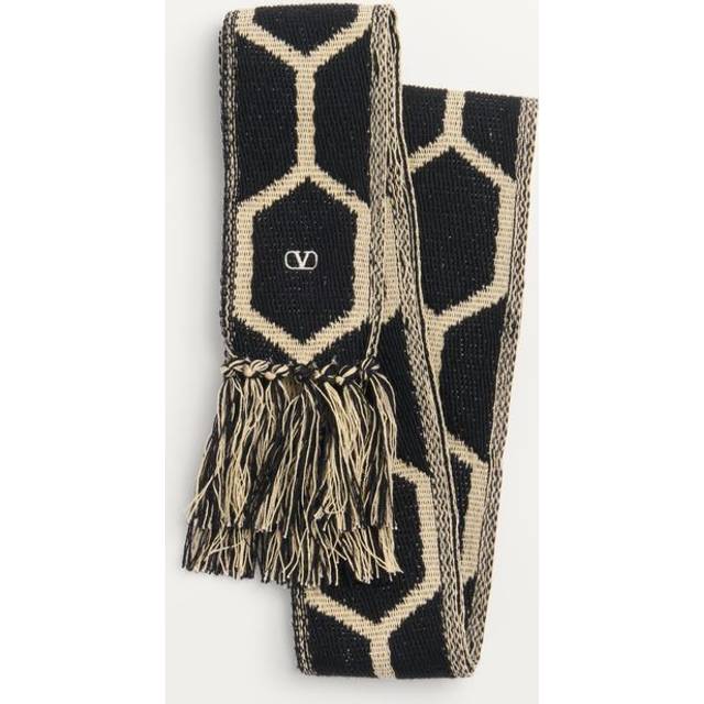 Valentino Garavani Antibes Cotton Scarf With Fringe Man BLACK/BEIGE UNI