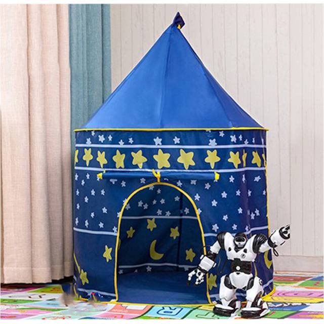 (Blue) Infant Toddler Folding Tents Portable Castle Kids Pink Blue Play House Camping Toys