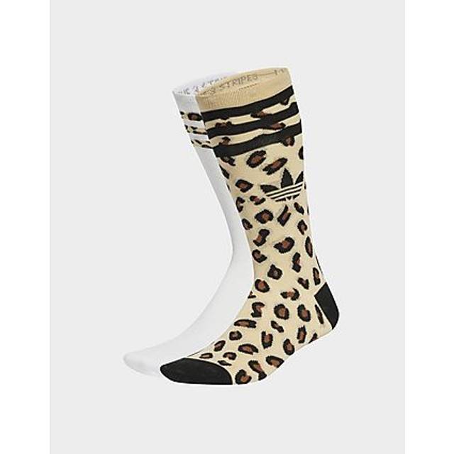 adidas Originals Womens Leopard Crew Socks 2 Pairs - Beige, Sand Strata/Black, Size 4.5-5.5, Women - And Strata/Black