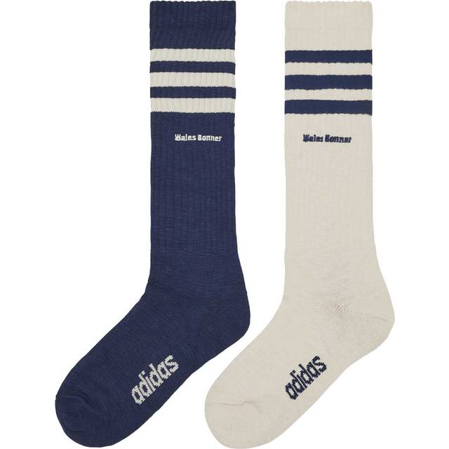 adidas Consortium White & Navy Blue Wales Bonner 3-Stripe Socks, Size: XS - White/Navy