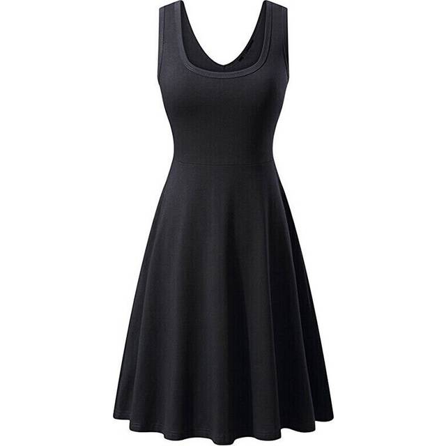 (Black, Tag Size 3XL=UK Size 16) Womens Sleeveless Solid Vest Swing Dress Ladies Casual Slim Fit Beach Sundress