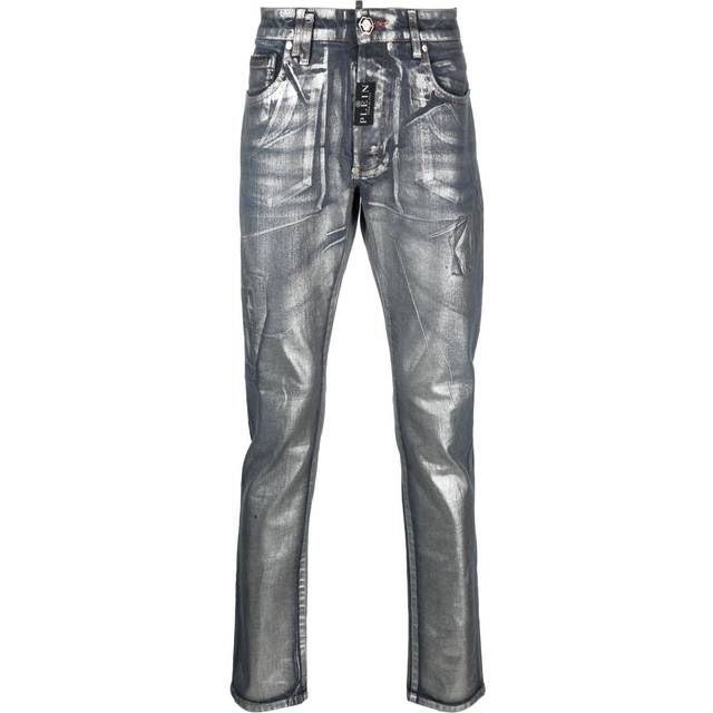 Philipp Plein - metallic-effect straight-leg jeans - men - Cotton/Elastane/Polyester/Cotton - 34 - Blue