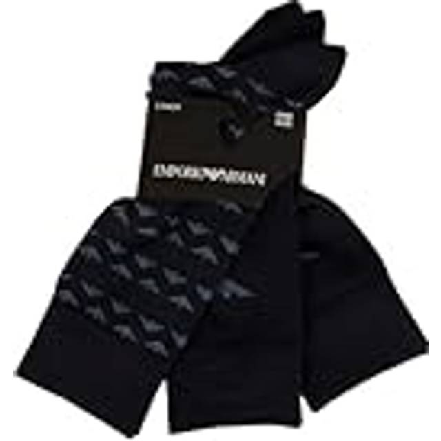 Emporio Armani, Underkläder, Herr, ONE Size, Bomull, Blå Bomull Logo Crew Socks 3-Pack - blue (ONE SIZE)