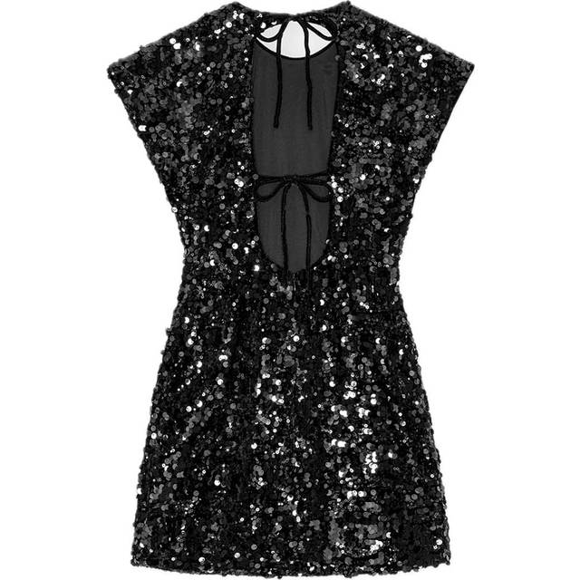 GANNI Black Velvet Sequins Minidress - 099 Black - DK 38