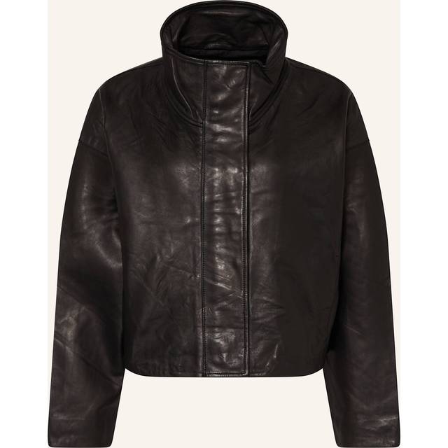 Allsaints Womens Black Ryder Funnel-neck Relaxed-fit Leather Jacket S - BLACK