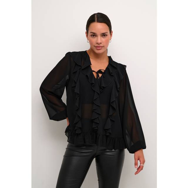 KAFFE Ninna Ruffle Blouse, Deep Black