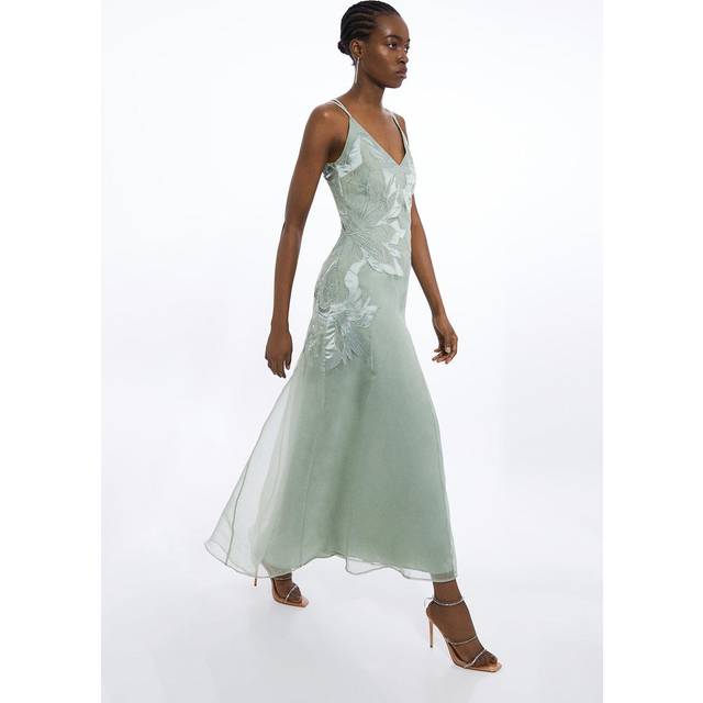 Petite Satin Applique Woven Maxi Dress - Sage