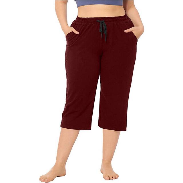 (Red, M) Women Palazzo Pant High Waist Pants Ladies Lounge Capri Sport Loungewear Casual