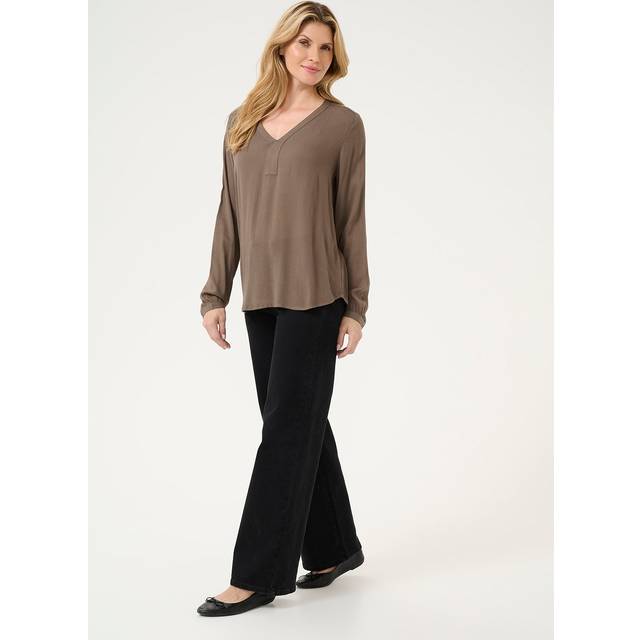 Kaffe, Blusar & Skjortor , Dam, 3Xl, Brun Långärmad V-ringad Blus - brown (3XL)