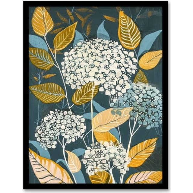 Blue Hydrangea Flowers Artwork Floral Bouquet Framed Art Print - A4