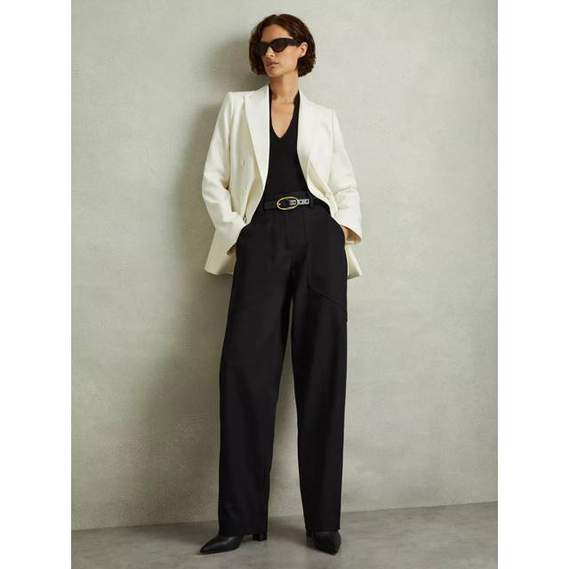Reiss Zoe Wool Blend High Waisted Wide Leg Trousers, Black
