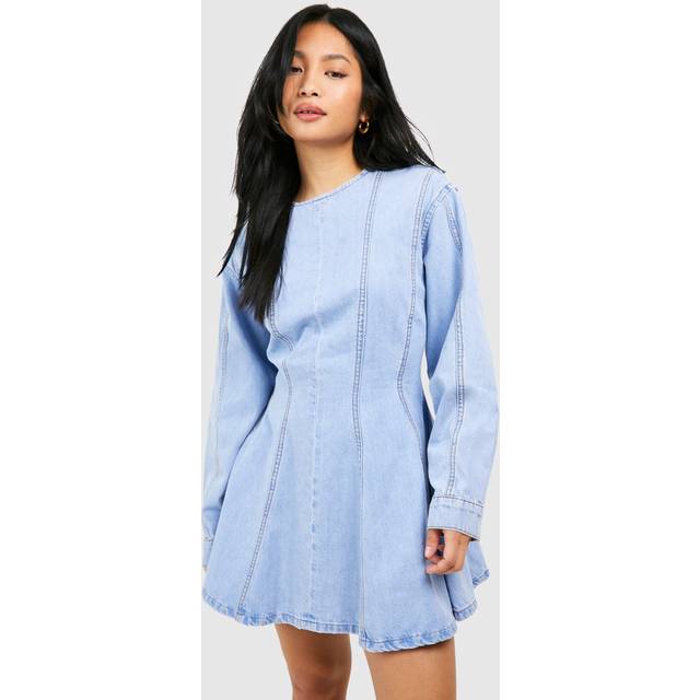 Womens Petite Seam Detail Denim Skater Dress - Blue - 8