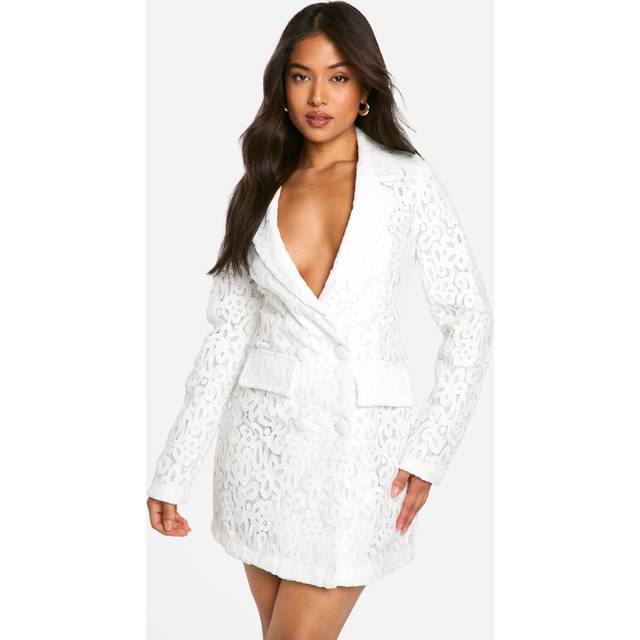 Womens Petite Premium Lace Blazer Dress - White - 8, White