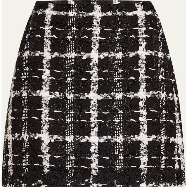 Metallic Check Tweed A-Line Mini Skirt - BLACKWHITE - 14