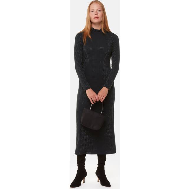 Whistles Hot Fix Embellished Jersey Midi Dress, Black