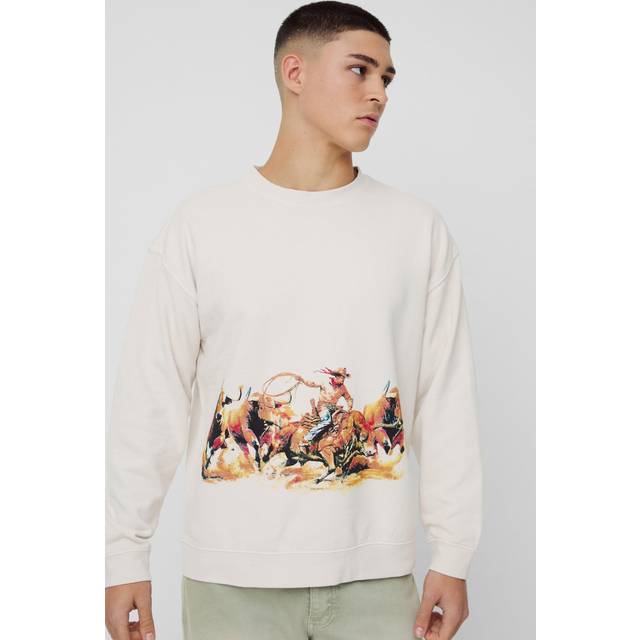 Regular Fit Rodeo Graphic Washed Sweatshirt - Cream - XS