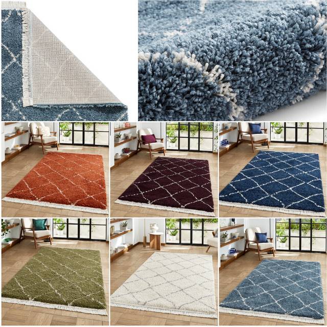 Think Rugs Boho Blue Rectangle 080 x 150cm Polypropylene Berber 5413, Blue