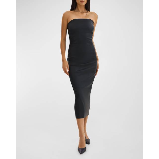 Hailey Fitted Stretch Leather Midi Dress - BLACK - X-Small