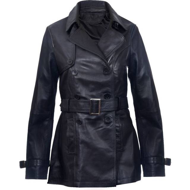 Infinity Leather Womens Mid Length Trench Coat -Oakham - Black Lamb Leather - Size 10 UK