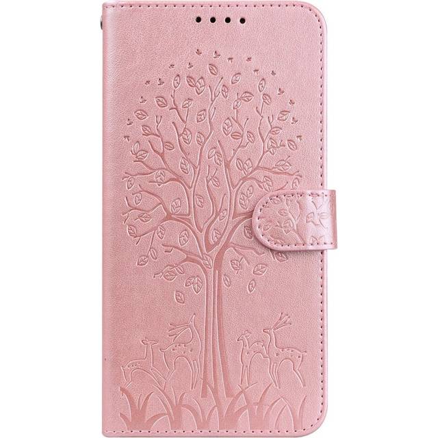EIDERWOOD Samsung Galaxy S22 Ultra (5G) Konstläder Fodral med Korthållare och Tryck - Rosa