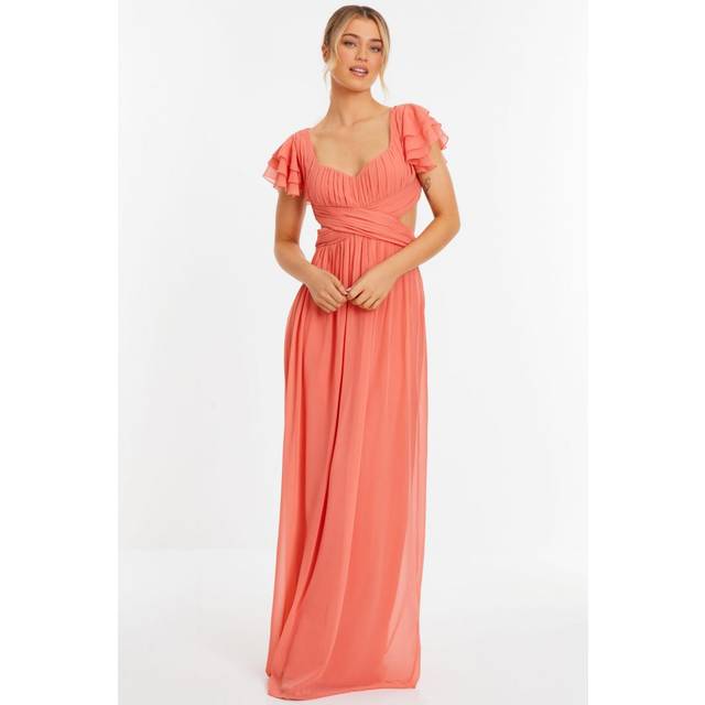 Quiz Womens Coral Chiffon Backless Maxi dress - Orange - Size 14 UK