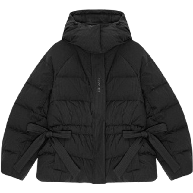 Ganni Tech Oversized Seersucker Shell Puffer Jacket - XXS/XS - Black
