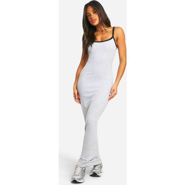 Womens Contrast Binding Strappy Maxi Dress - Grey - 14, Grey