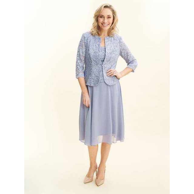 Gina Bacconi Womens Laticia Midi Length Lace Mock Jacket Dress - Purple - Size 12 UK